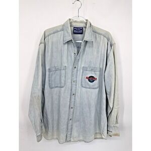Vintage 80s 90s Hard‎ Rock Cafe Washington D.C Denim Shirt Embroidered Size L